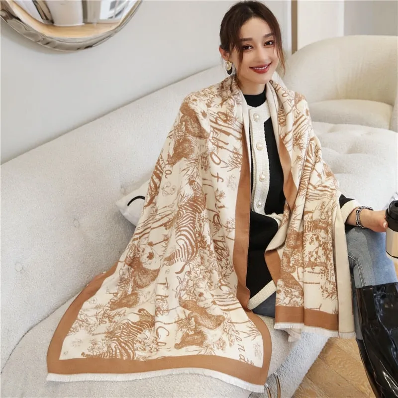 Thick Cashmere Scarf for Women Print Pashmina Shawl and Wrap