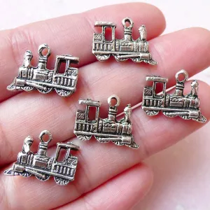 Train Charms Locomotive Charm (5pcs / 17mm x 13mm / Tibetan Silver / 2 Sided) Steam Train Charm Transportation Charm Baby Shower CHM1225