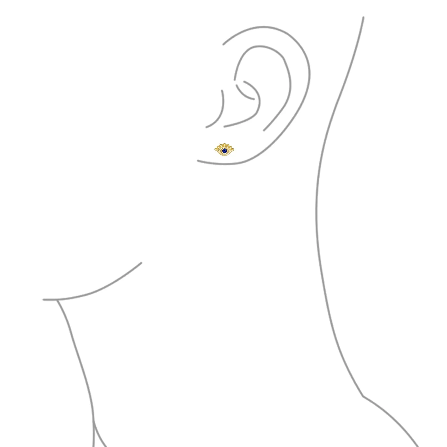 Unisex 10K Gold Blue CZ Evil Eye Stud Earrings for Ear Lobe Cartilage Protection