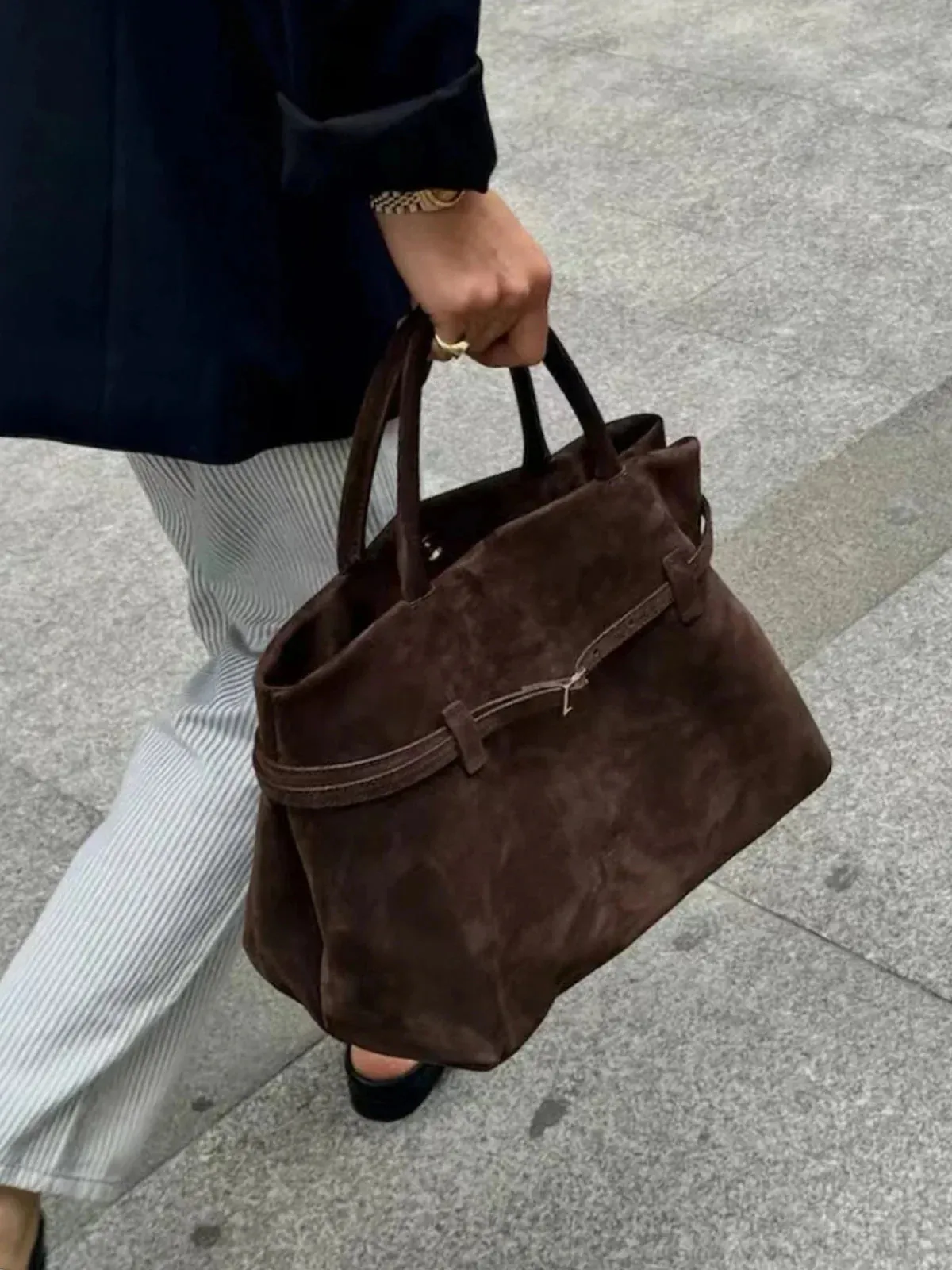 Vintage Faux Suede Top Handle Bag