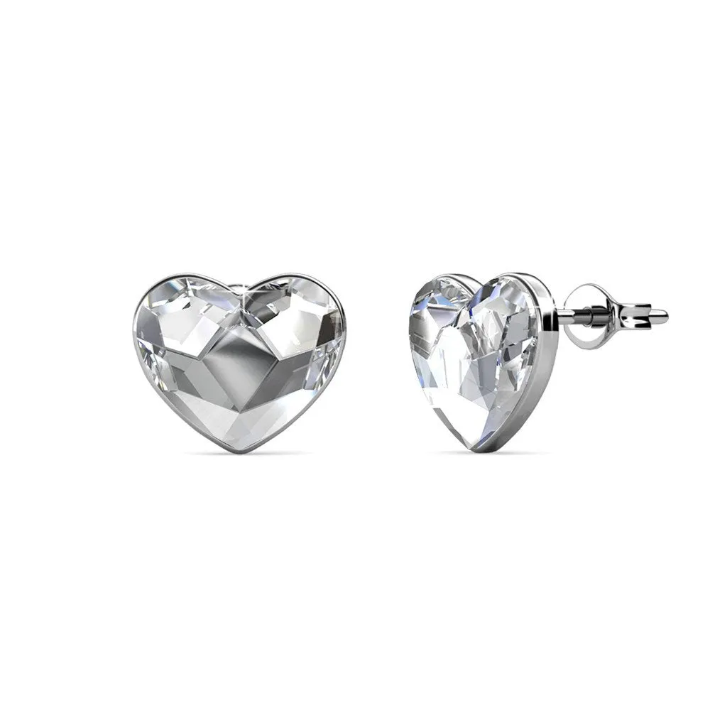 Violet 18k White Gold Plated Heart Stud Earrings with Swarovski Crystals