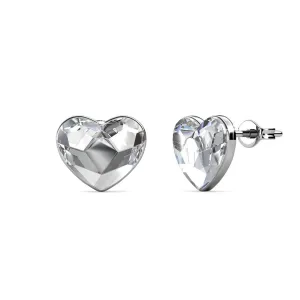 Violet 18k White Gold Plated Heart Stud Earrings with Swarovski Crystals