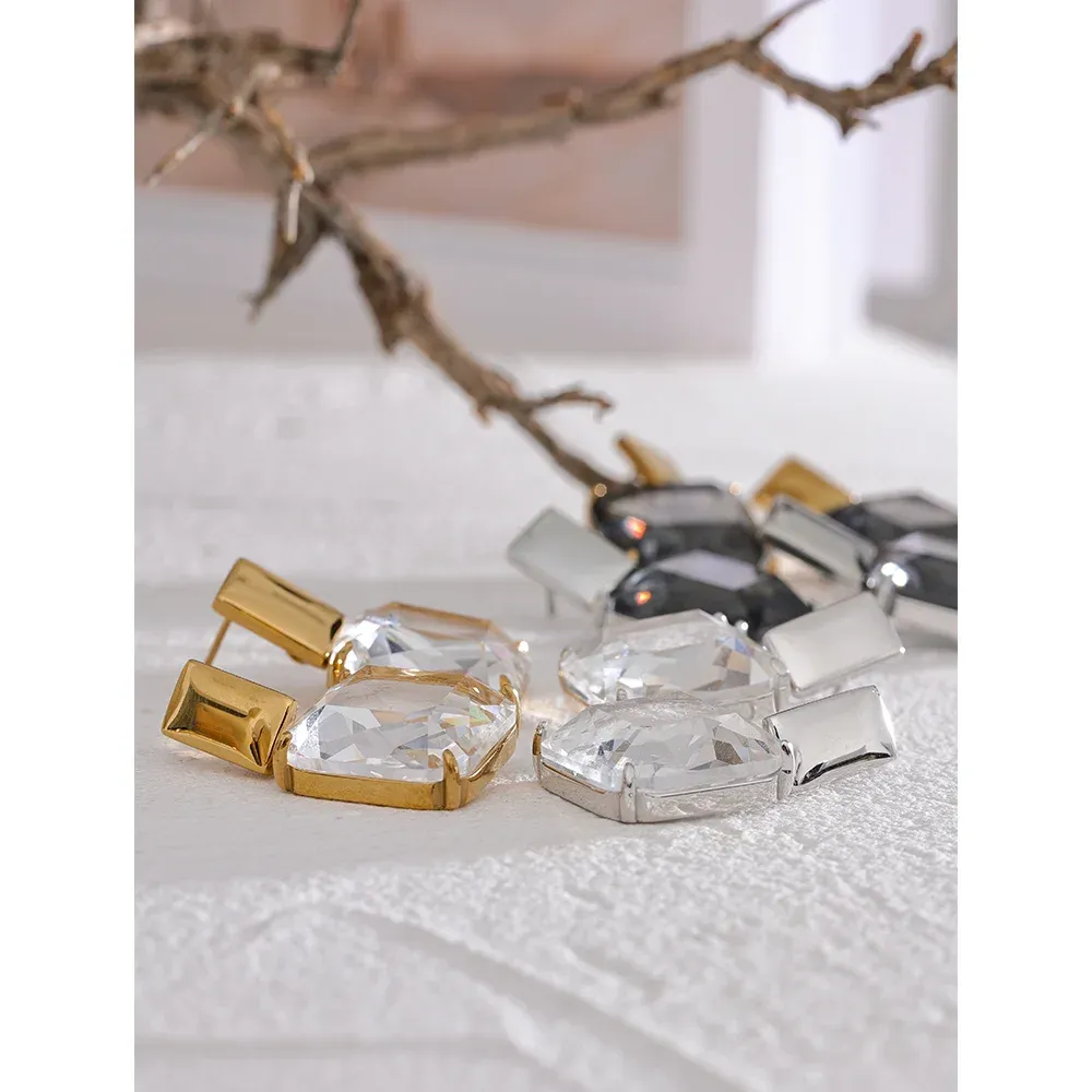 White Square Drop Dangle Earrings