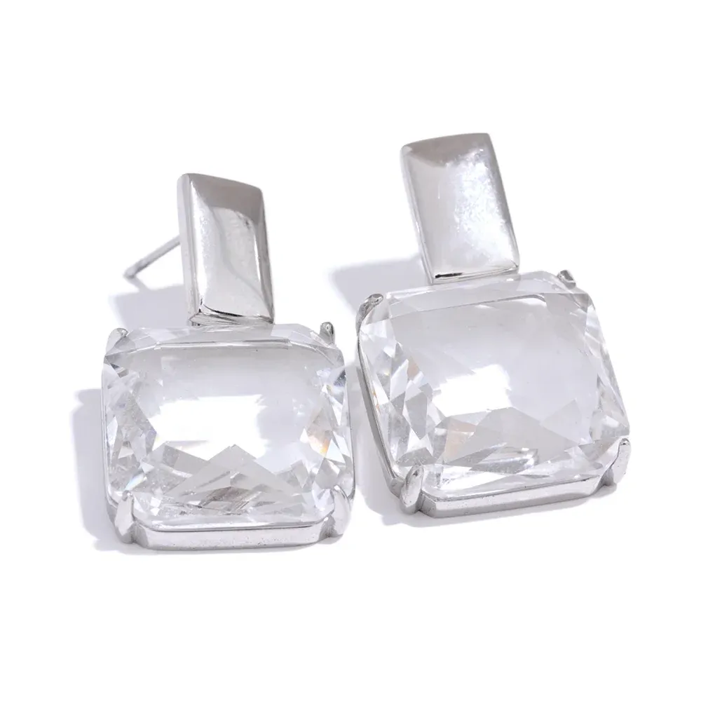 White Square Drop Dangle Earrings
