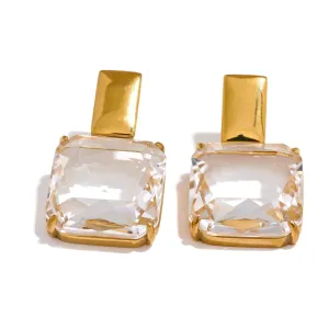 White Square Drop Dangle Earrings