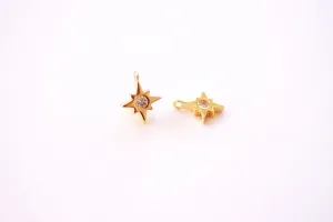 Wholesale Cubic Zirconia Tiny Star Charm - North Star Starburst Celestial Night Sky Earring Component HarperCrown Charms B138