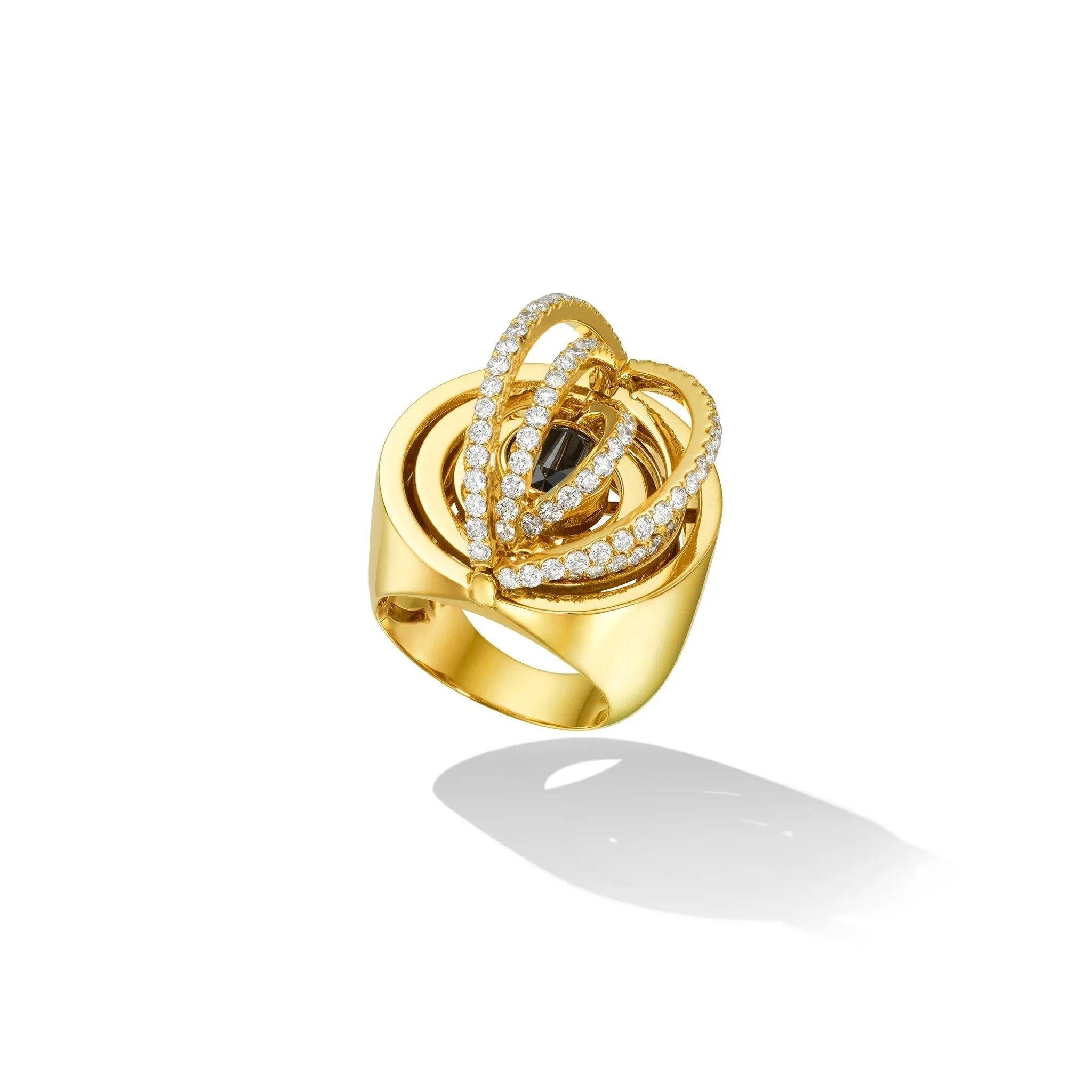 Yellow Gold Duality Cocktail Ring with Black and White Diamonds